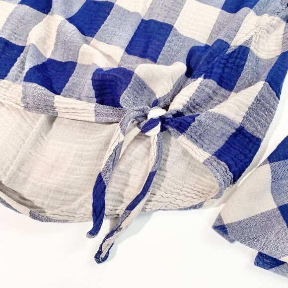 Cloth & Stone blue check tie front gauzy blouse - Picture 2 of 9
